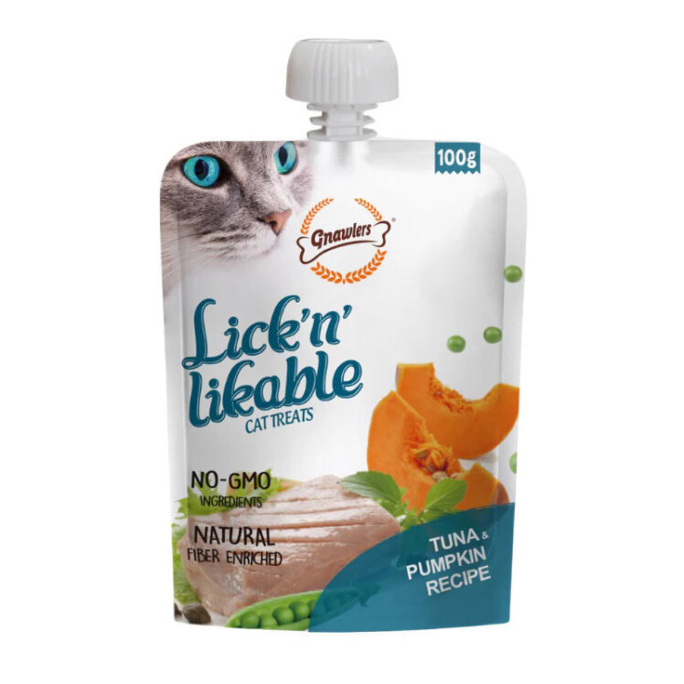 عکس پودینگ گربه گناولرز با طعم ماهی تن و کدوتنبل Gnawlers Lickable Cat Treat With Tuna & Pumpkin وزن 100 گرم