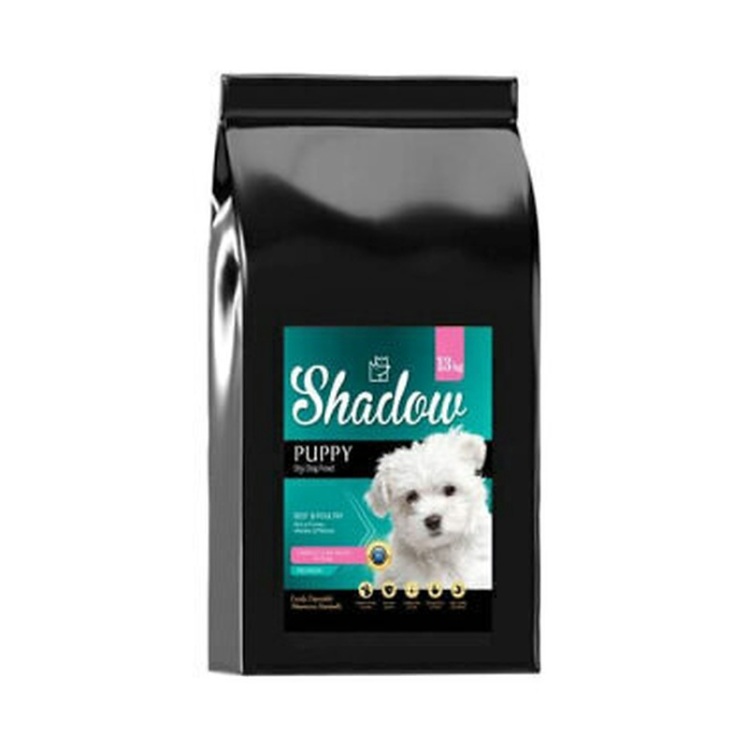 عکس پشت بستهبندی غذای خشک توله سگ شدو Shadow Puppy وزن 13 کیلوگرم