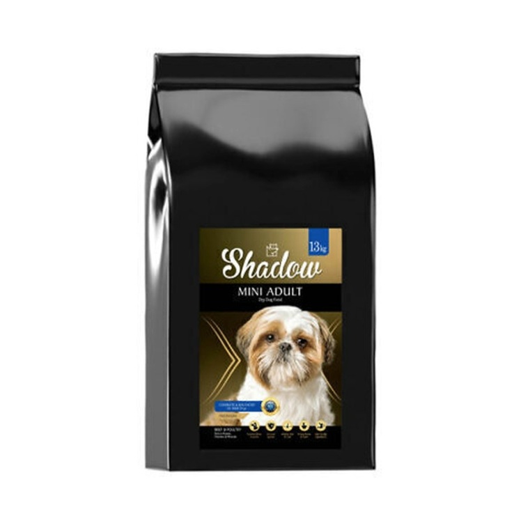 عکس پشت بستهبندی غذای خشک سگ بالغ نژاد کوچک شدو Shadow Mini Adult وزن 13 کیلوگرم
