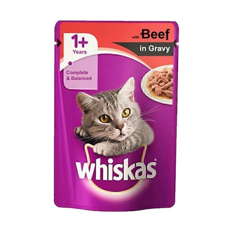 تصویر محتویات پوچ گربه ویسکاس با طعم گوشت گاو Whiskas Pate Beef وزن 100 گرم