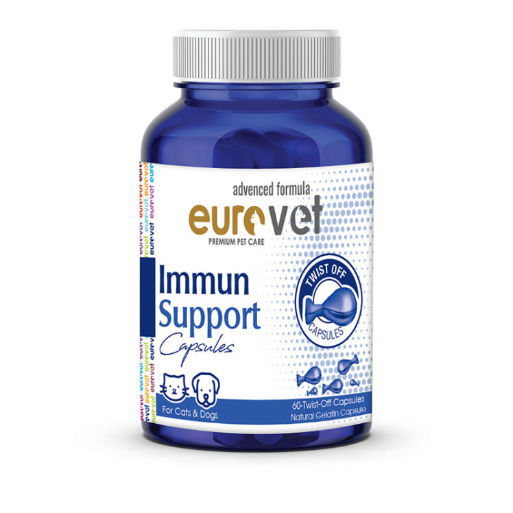 عکس بستهبندی قرص تقویت کننده سیستم ایمنی حیوانات یورووت Europet Immun support بسته 60 عددی