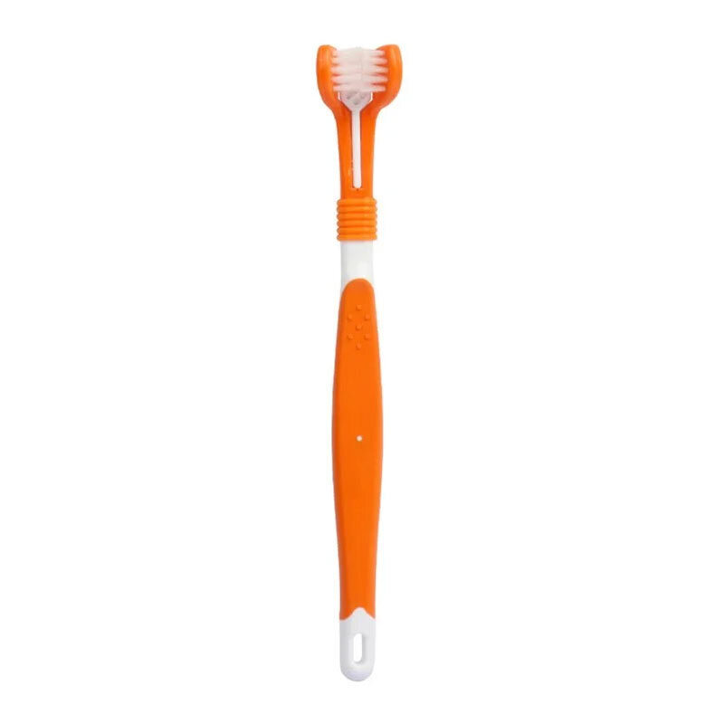  تصویر نارنجی سفید مسواک سه طرفه سگ و گربه هیستو تیری Histotree 3-Sided Toothbrush 