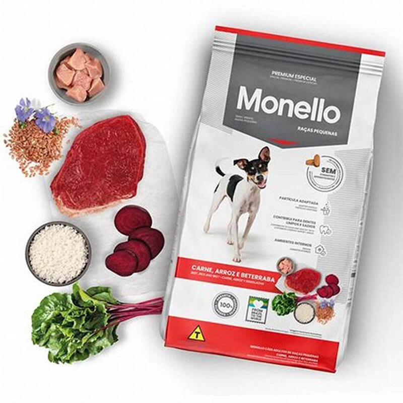  عکس ویژگی‌های غذای خشک سگ نژاد کوچک با طعم گوشت و برنج مونلو Monello Special Premium Small Breed Adult Dog وزن 1 کیلوگرم 