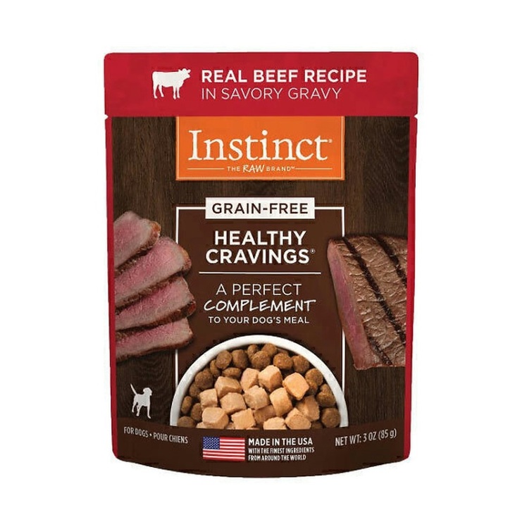 تصویر پشت پوچ سگ اینستینکت با طعم گوشت گاو در سس شور Instinct Pouch In Savory Gravy With Beef وزن 85 گرم