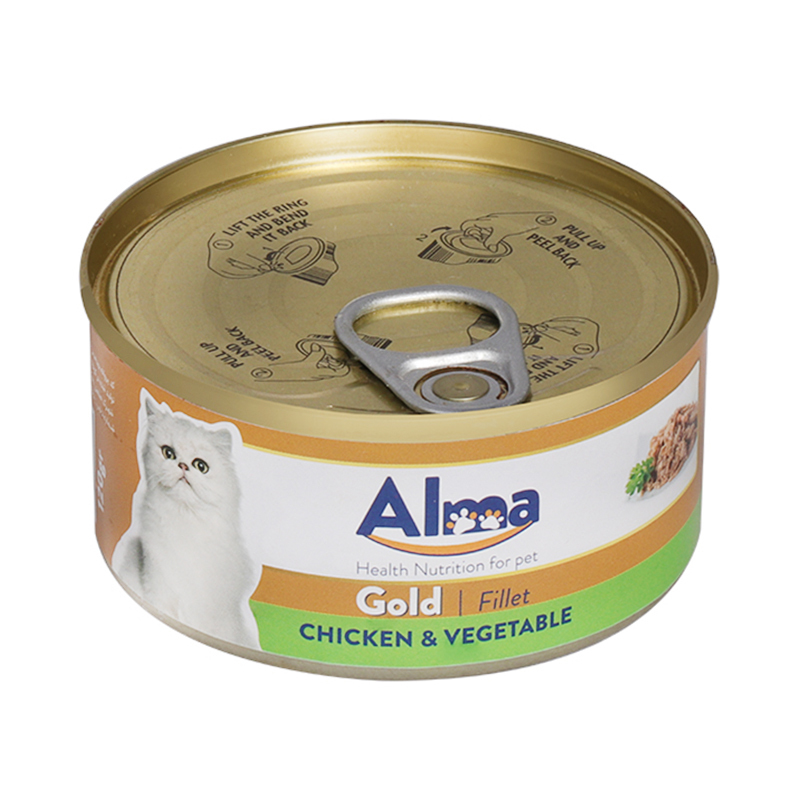  عکس کامل کنسرو غذای گربه آلما مدل Gold Chicken & Vegetable وزن 120 گرم 
