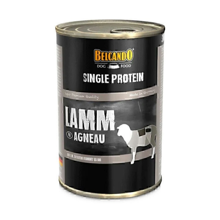 تصویر محتوایی کنسرو غذای سگ بلکاندو با طعم گوشت بره Leonardo Single Protein With Lamb وزن 400 گرم
