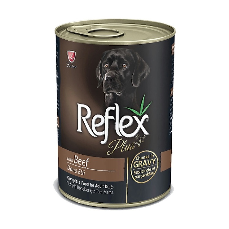 کنسرو غذای سگ با طعم گوشت گاو رفلکس پلاس Reflex Plus Beef Chunk in Gravy وزن 400 گرم