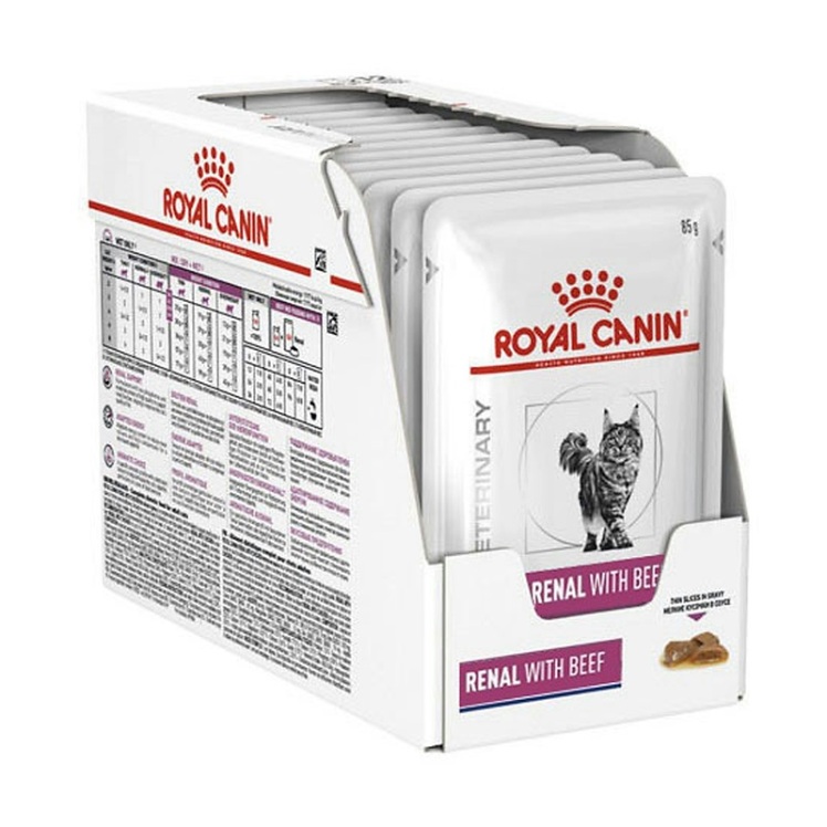 تصویر پوچ گربه رنال رویال کنین با طعم گوشت گاو Royal Canin Renal Beef بسته ۱۲ عددی از نمای رو به رو