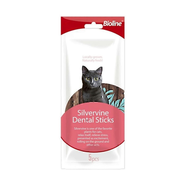 عکس تشویقی دنتال گربه بایولاین Bioline Silvervine Dental Sticks بسته 5 عددی