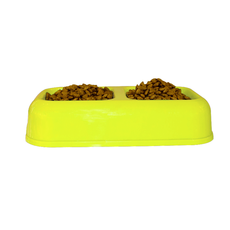  تصویر ظرف غذای دوقلو حیوانات هپی پت مدل آلفا رنگ زرد 