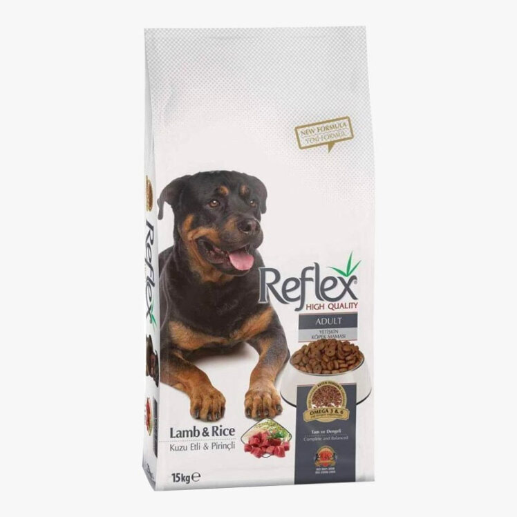 تصویر غذای خشک سگ بالغ رفلکس با طعم بره و برنج Reflex Adult Lamb & Rice وزن 15 کیلوگرم
