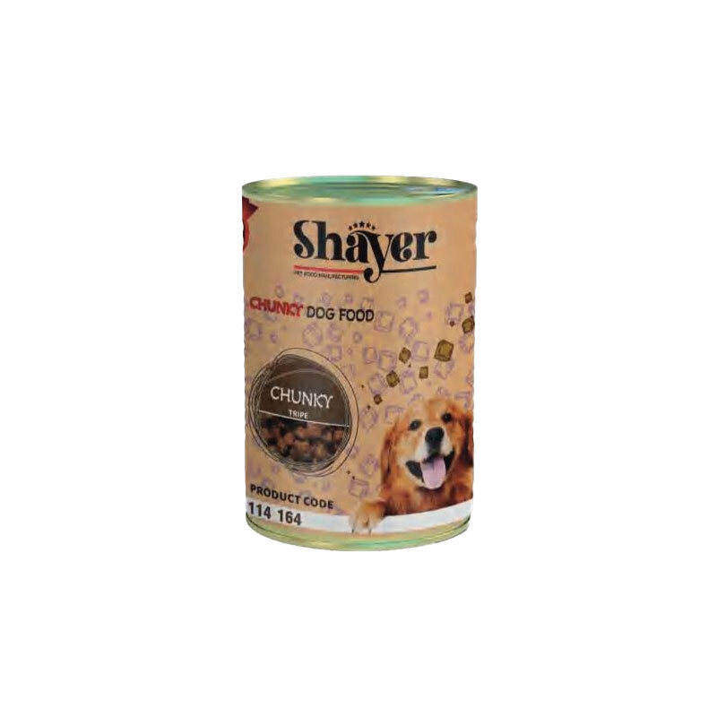  تصویر کنسرو غذای سگ شایر با طعم سیرابی Shayer Chunky Tripe وزن 400 گرم 