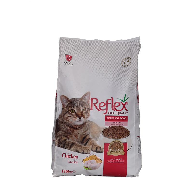  عکس بسته بندی غذای خشک گربه رفلکس مدل Chicken وزن 1.5 کیلوگرم 