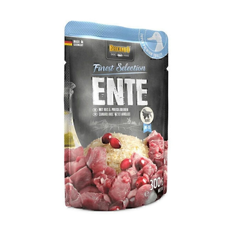 عکس محتویات پوچ سگ بلکاندو با طعم اردک, برنج و ذغالاخته Belcando Duck With Rice & Lingoberry