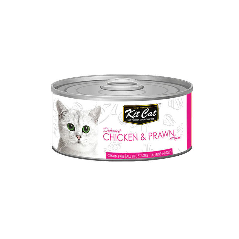  تصویر کنسرو غذای گربه کیت کت با طعم مرغ و میگو KitCat Chicken & Prawn وزن 80 گرم 