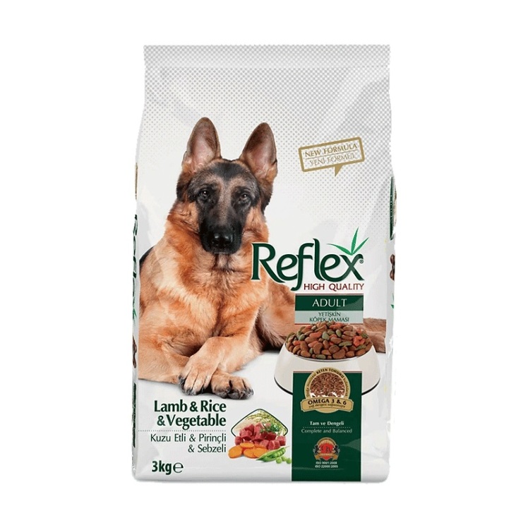 تصویر دانه غذای خشک سگ بالغ با طعم گوشت بره، برنج و سبزیجات رفلکس Reflex Adult Lamb & Rice & Vegetable وزن 3 کیلوگرم