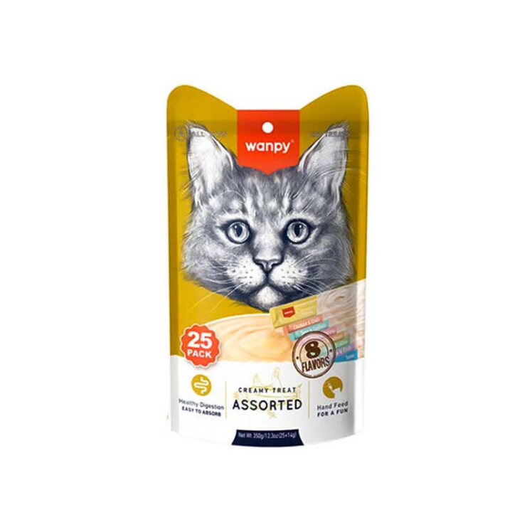 تصویر بستنی گربه ونپی با طعم های مختلف Wanpy Creamy Treat Assorted بسته 25 عددی