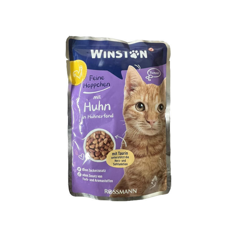  تصویر پوچ گربه وینستون با طعم مرغ در سس مرغ Winston Chicken In Chicken Sauce وزن 100 گرم 