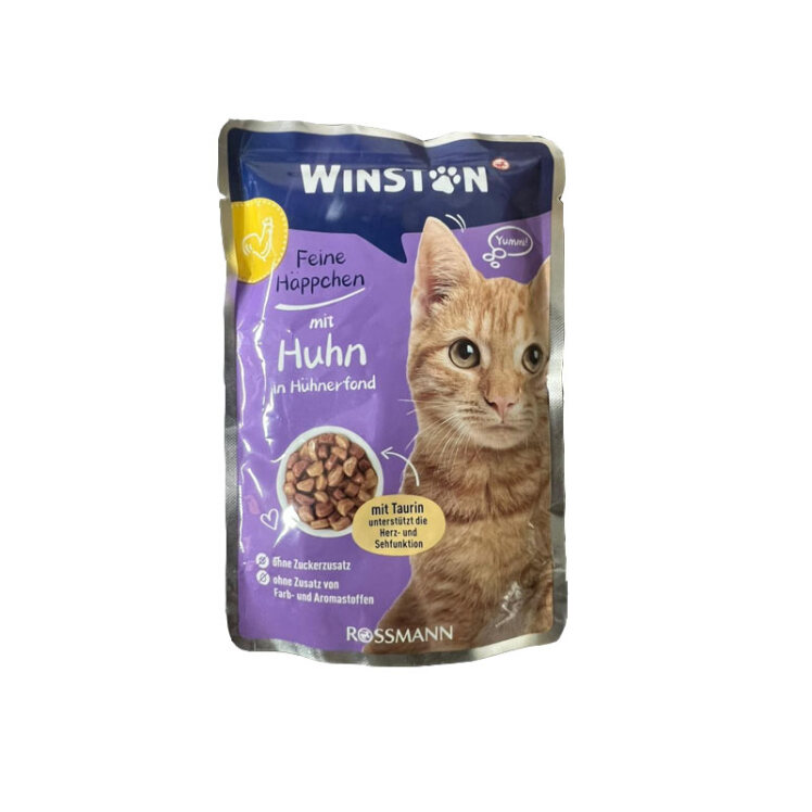 تصویر پوچ گربه وینستون با طعم مرغ در سس مرغ Winston Chicken In Chicken Sauce وزن 100 گرم