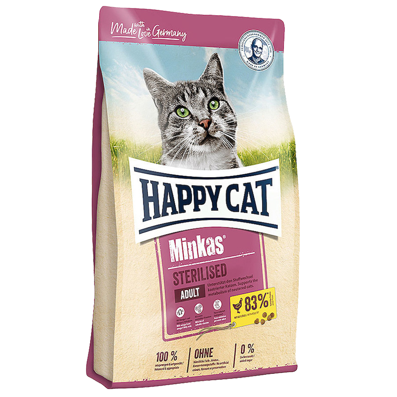  عکس بسته بندی غذای خشک گربه هپی کت مدل Minkas Sterilised وزن 10 کیلوگرم 