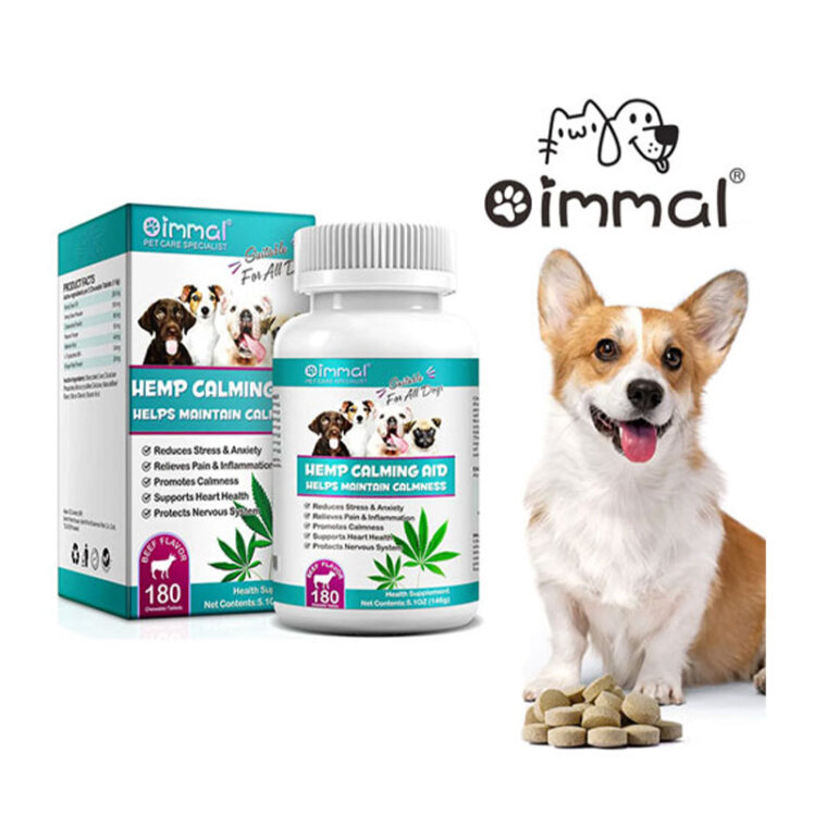 عکس قرص آرامبخش سگ اویمال با طعم گوشت گوساله Oimmal Hemp Calming Aid بسته 180 عددی
