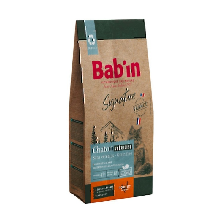تصویر ترکیبات غذای خشک بچه گربه عقیم شده بابین Babin Kitten Sterilised Grain Free وزن 1.5 کیلوگرم