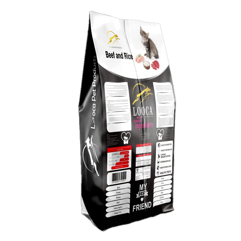  تصویر پشت غذای خشک گربه لوکا مدل Adult Beef & Rice وزن 2 کیلوگرم 
