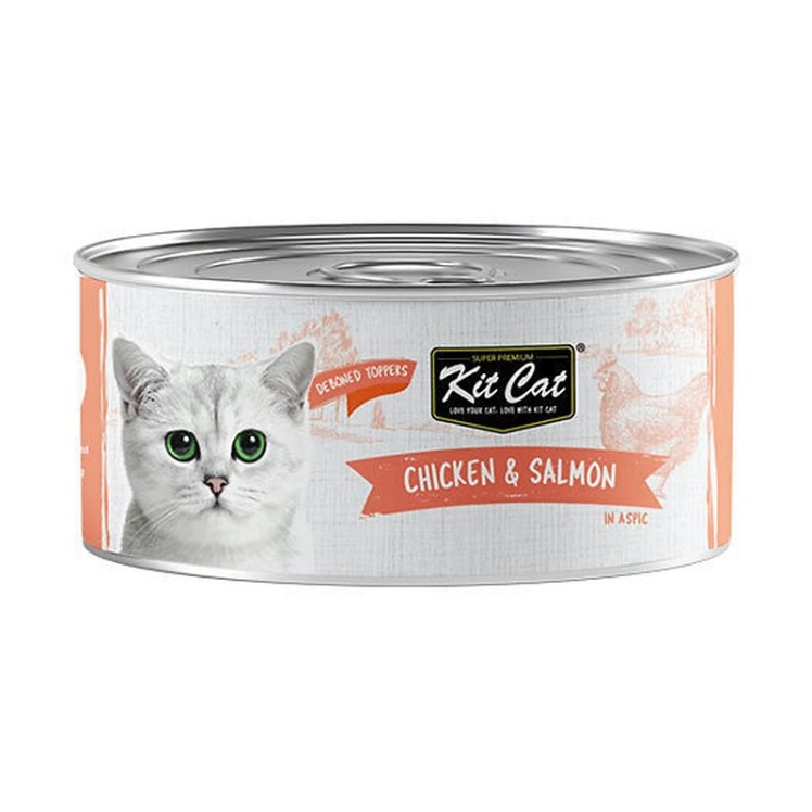 تصویر کنسرو غذای گربه کیت کت با طعم مرغ و ماهی سالمون KitCat Chicken & Salmon وزن 80 گرم