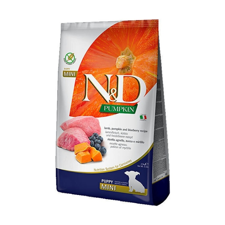 عکس محتویات غذای خشک توله سگ نژاد کوچک با طعم گوشت گوساله و بلوبری ان اند دی وزن 800 گرم
