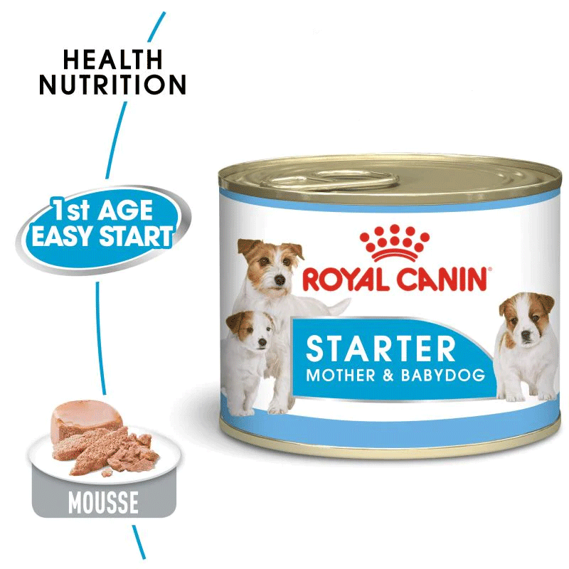  تصویر ویژگی های کنسرو غذای سگ رویال کنین مدل Starter Mother & Babydog وزن ۱۹۵ گرم 