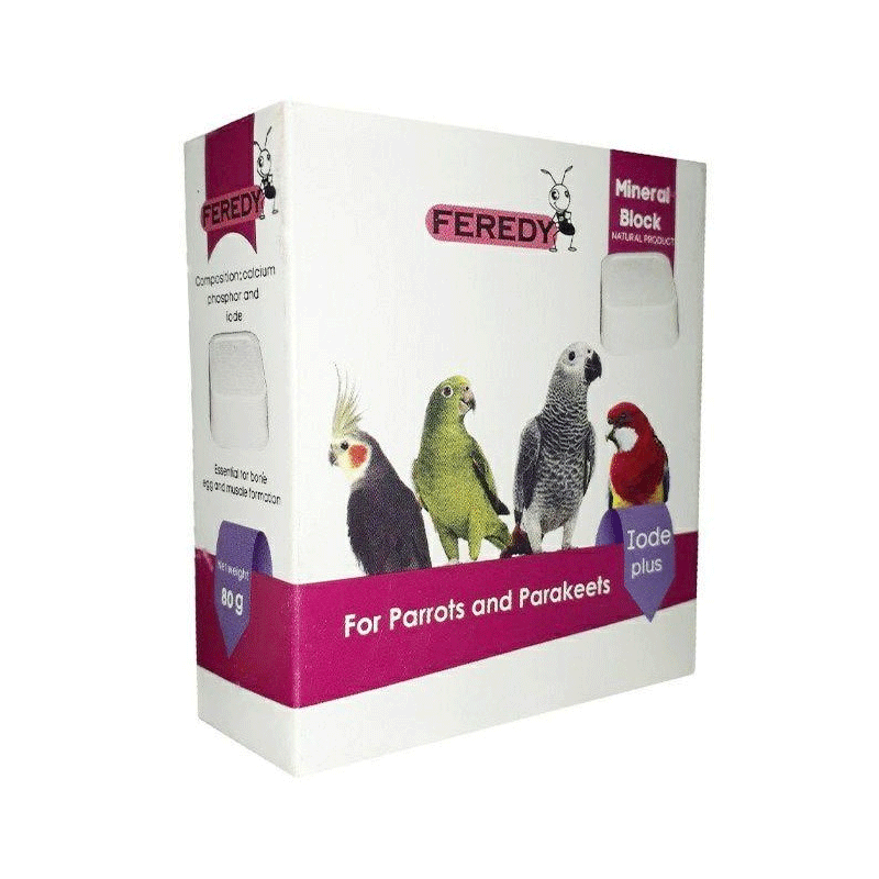 تصویر بلوک سنگ کلسیم به همراه ید مخصوص پرندگان فردی وزن 80 گرم