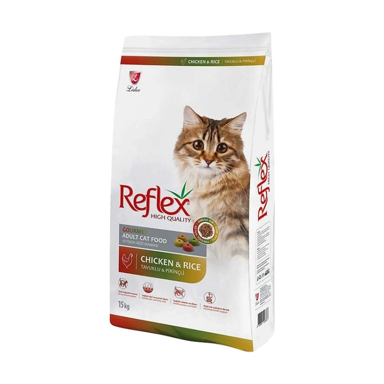 عکس دانه غذای خشک گربه بالغ با طعم مرغ و برنج رفلکس Reflex Multi Color Chicken And Rice وزن 15 کیلوگرم