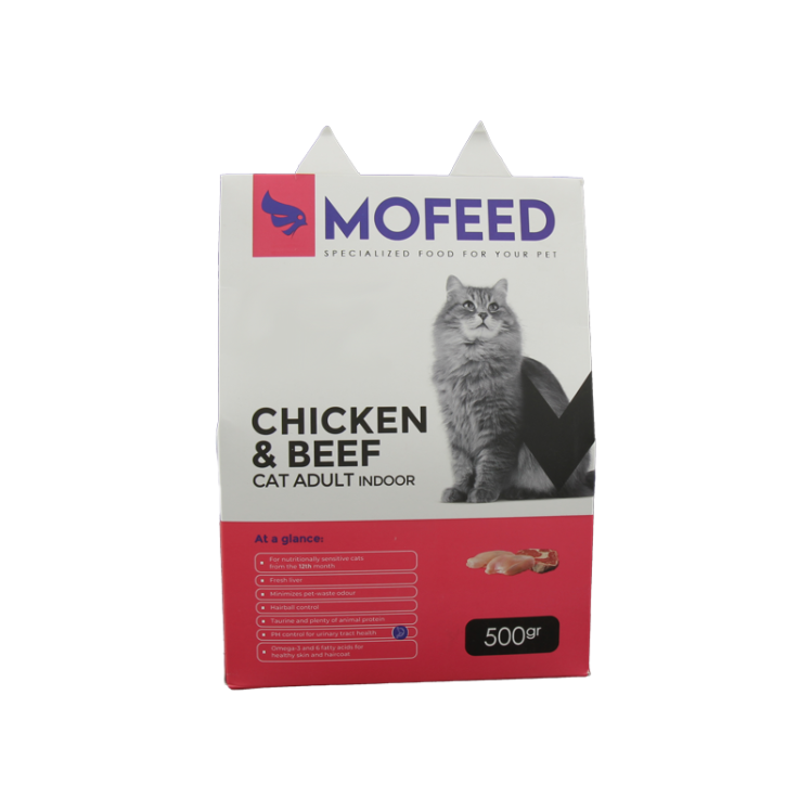 تصویر غذای خشک گربه بالغ مفید با طعم گوشت و مرغ MoFeed Chicken With Beef Cat Adult Food وزن 500 گرم از نمای پشت