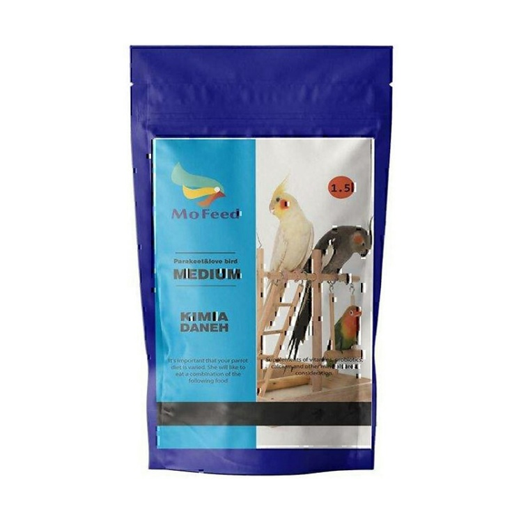 تصویر غذای عروس هلندی و طوطی‌سانان مفید MoFeed Medium Parakeet & LoveBird Food وزن 1 کیلوگرم از نمای پشت