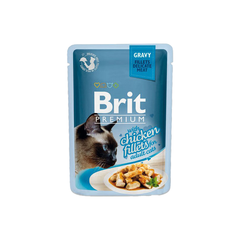  پوچ گربه بریت با طعم مرغ Brit Premium Adult Chicken Fillets In Gravy وزن 85 گرم 