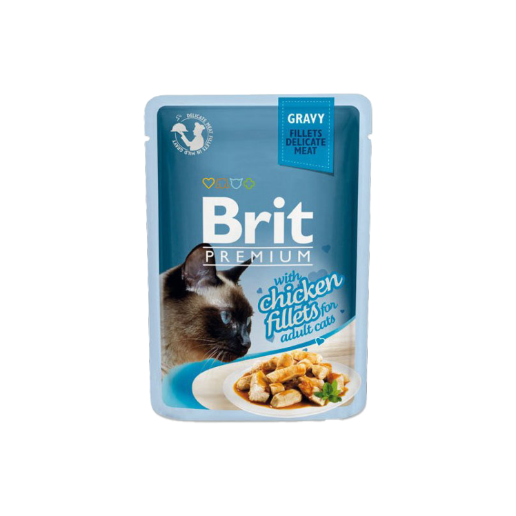 پوچ گربه بریت با طعم مرغ Brit Premium Adult Chicken Fillets In Gravy وزن 85 گرم