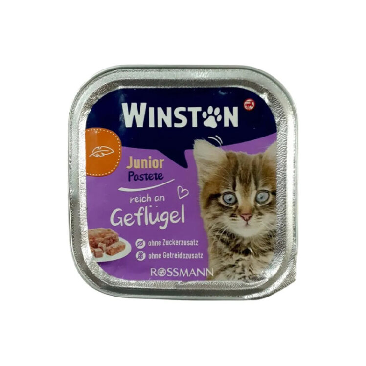 تصویر غذای کاسه ای بچه گربه وینستون با طعم گوشت پرندگان Winston Junior Poultry وزن 100 گرم