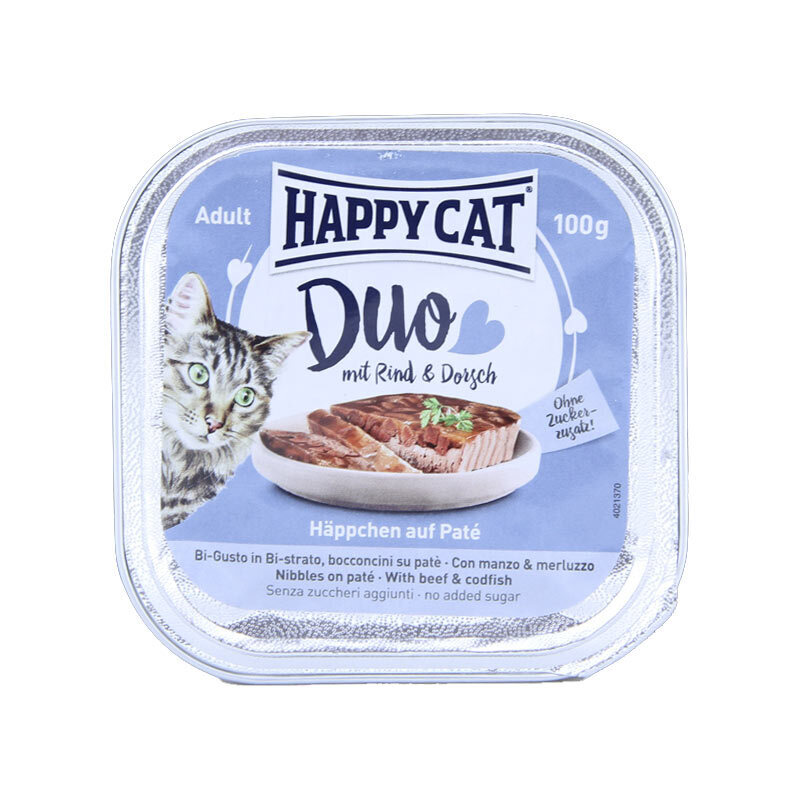  تصویر غذای کاسه ای گربه هپی کت با طعم گوشت و ماهی کاد Happy Cat Beef & CodFish وزن 100 گرم 