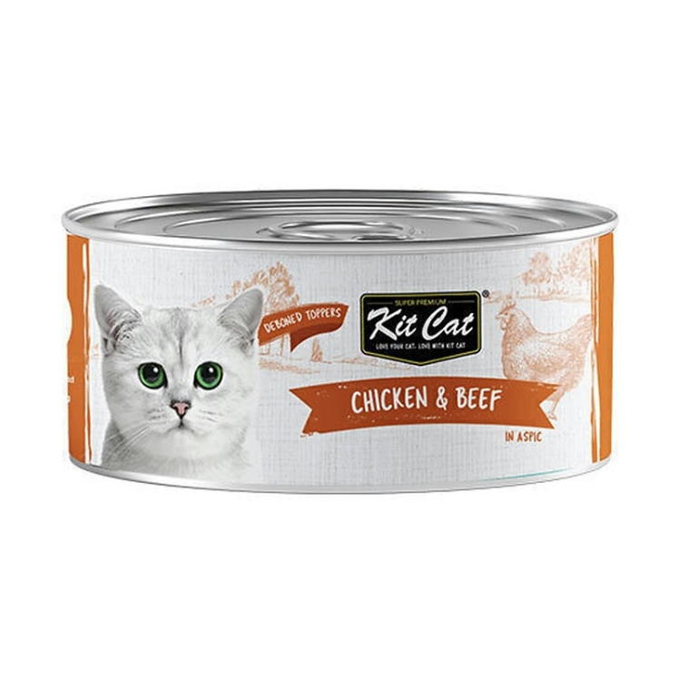 تصویر کنسرو غذا بچه گربه کیت کت با طعم مرغ و گوشت گاو Kit Cat Canned Food With Chicken & Beef Topper وزن 80 گرم