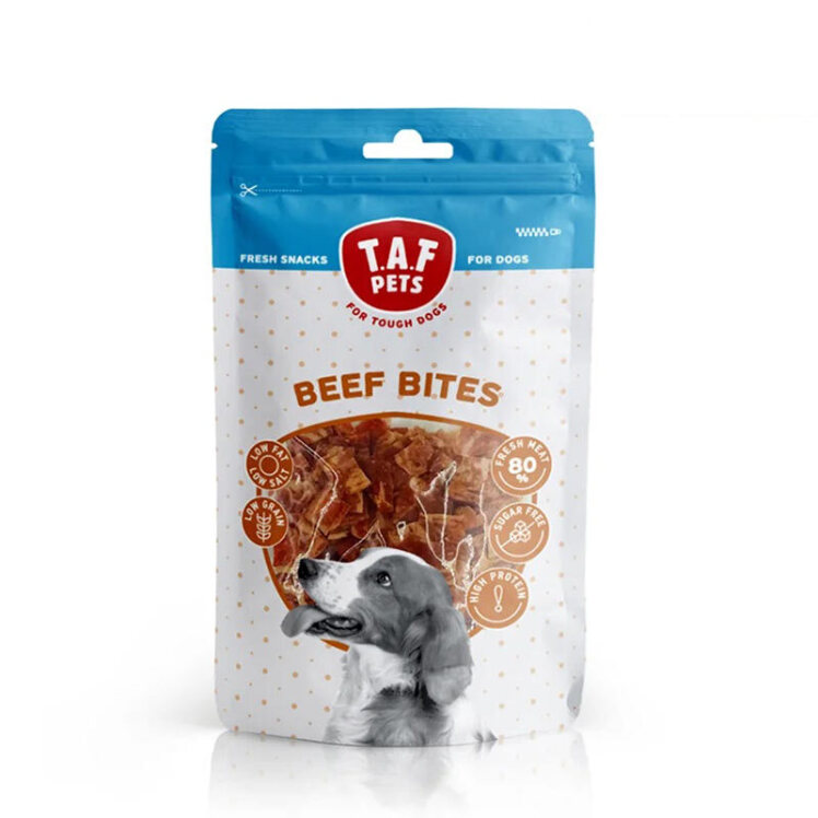 عکس تشویقی سگ تاف پتز با طعم گوشت گاو T.A.F. Pets Beef Bites وزن 75 گرم
