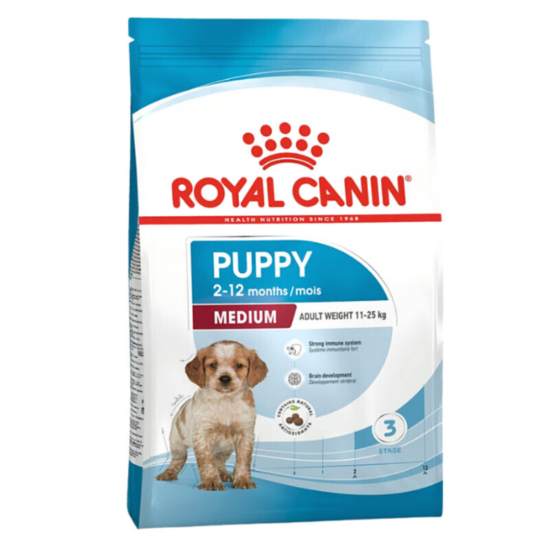  عکس بسته‌بندی غذای خشک توله سگ نژاد متوسط رویال کنین Royal Canin Medium Puppy وزن 15 کیلوگرم 