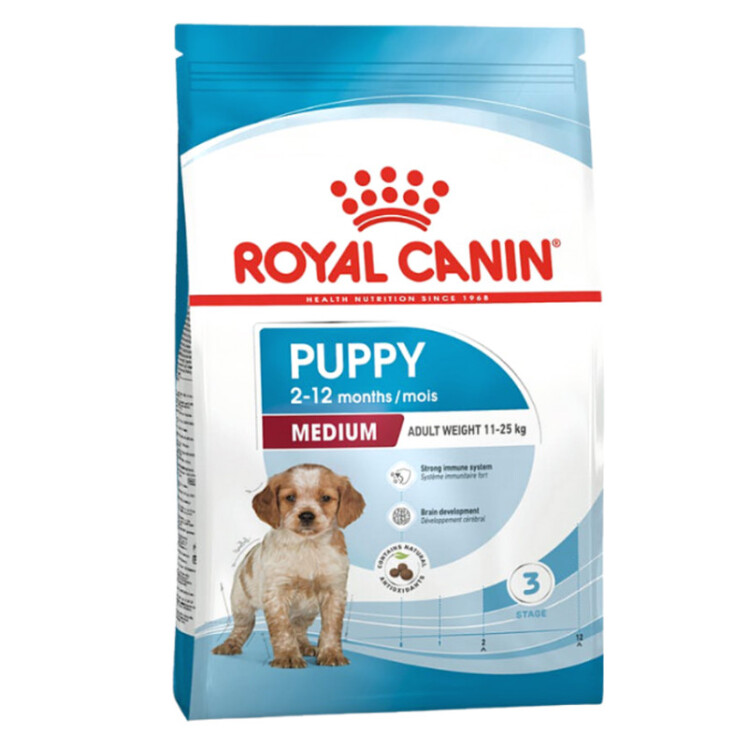 عکس بستهبندی غذای خشک توله سگ نژاد متوسط رویال کنین Royal Canin Medium Puppy وزن 15 کیلوگرم