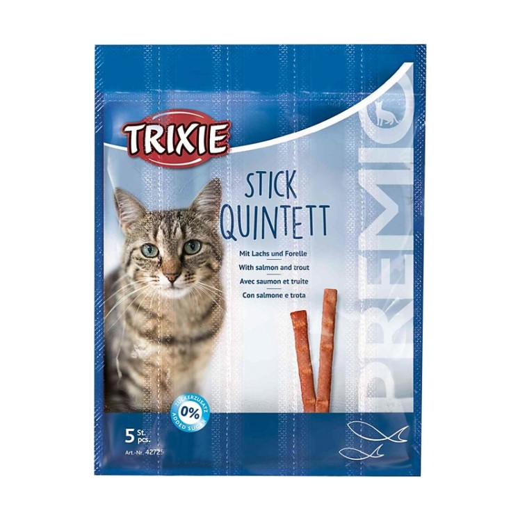 عکس محصول تشویقی گربه تریکسی مدل Sticks Quintett با طعم سالمون و قزل آلا بسته 5 عددی