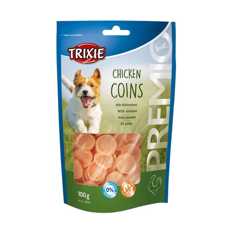 تصویر محتویات تشویقی سگ تریکسی با طعم مرغ Trixie Premio Chicken Coins وزن 100 گرم