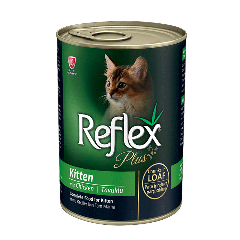 تصویر کنسرو غذای گربه رفلکس پلاس مدل Kitten Chicken Chunk in Loaf وزن 400 گرم