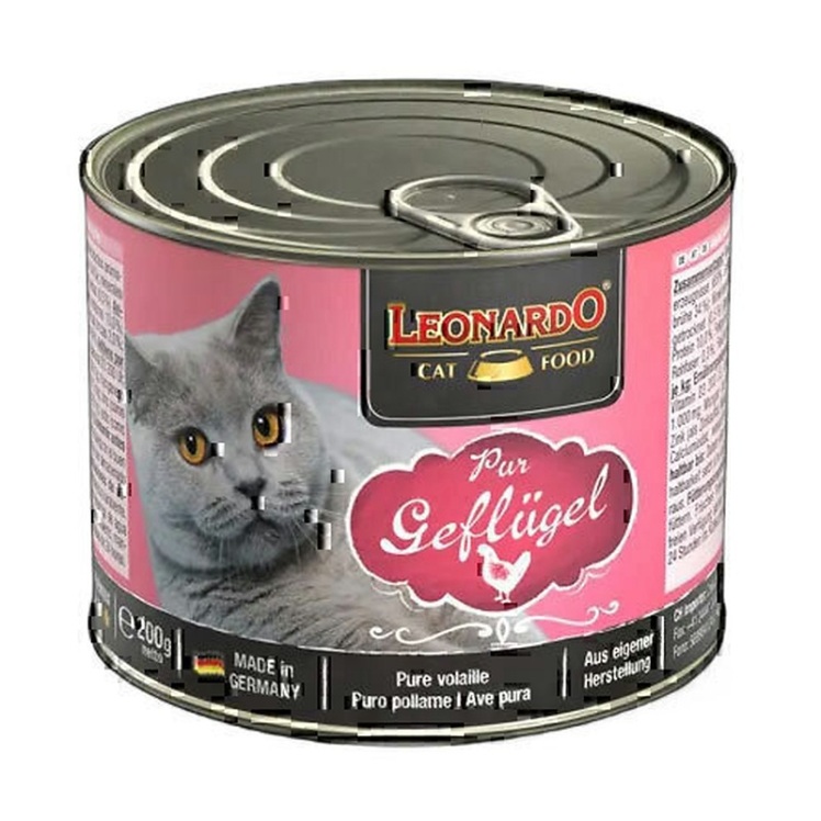 تصویر محتویات کنسرو غذای گربه لئوناردو با طعم گوشت پرندگان Leonardo Pure Poultry وزن 200 گرم