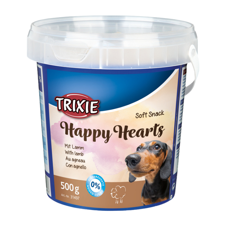 عکس بسته بندیتشویقی سگ تریکسی مدل Happy Hearts با طعم بره وزن 500 گرم