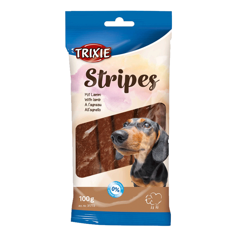  تصویر تشویقی سگ تریکسی مدل Stripes Jerky با طعم گوشت بره وزن 100 گرم 