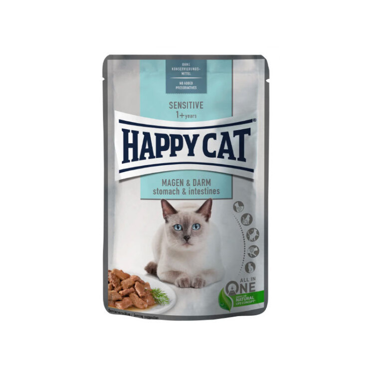تصویر پوچ گربه تقویت کننده دستگاه گوارش هپی کت Happy Cat Sensitive Stomach & Intestines وزن 85 گرم