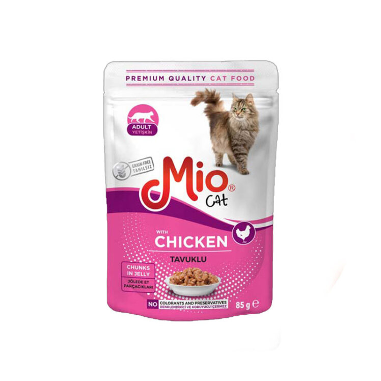 تصویر پوچ گربه با طعم مرغ MioCat Chicken وزن 85 گرم 